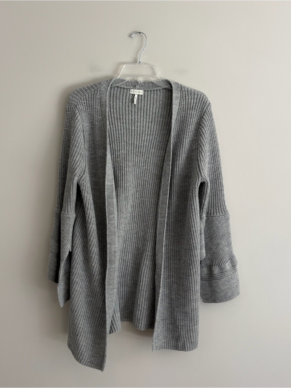 GxF Collection Open-Front Grey Rib Knit Women's Bell Sleeve Cardigan Size M